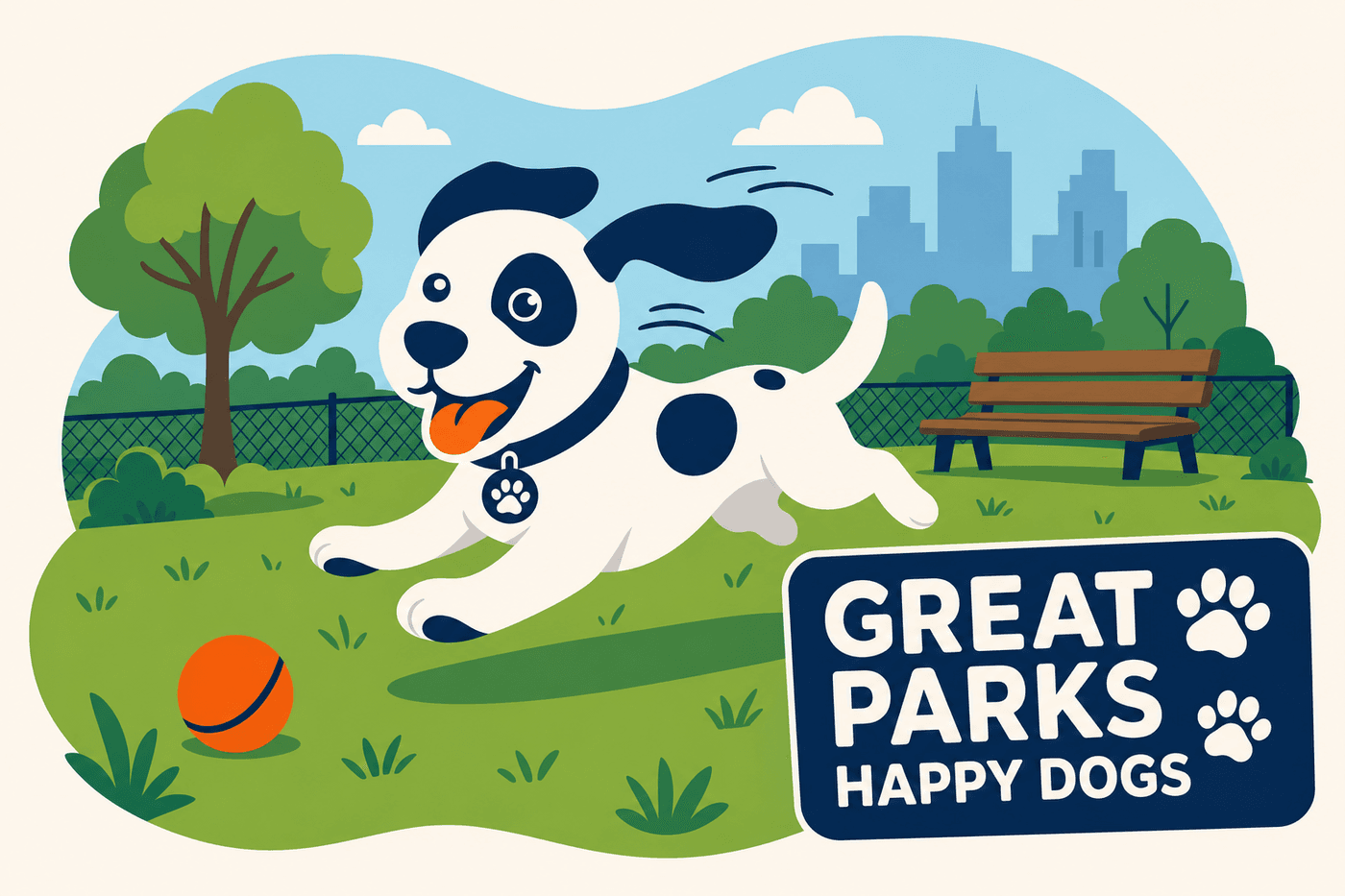 Dog running through a park